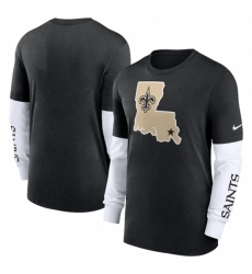 Men's New Orleans Saints Heather Black Slub Fashion Long Sleeve T Shirt