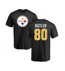 Football Pittsburgh Steelers #80 Jack Butler Black Name & Number Logo T-Shirt