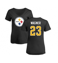 Football Women's Pittsburgh Steelers #23 Mike Wagner Black Name & Number Logo Slim Fit T-Shirt