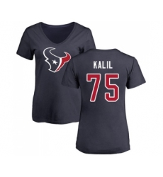 Football Women's Houston Texans #75 Matt Kalil Navy Blue Name & Number Logo T-Shirt