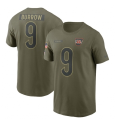 Men's Cincinnati Bengals #9 Joe Burrow Olive 2025 Salute to Service Name & Number T-Shirt
