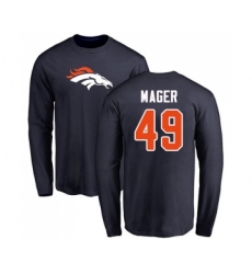 Football Denver Broncos #49 Craig Mager Navy Blue Name & Number Logo Long Sleeve T-Shirt