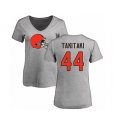 Football Women's Cleveland Browns #44 Sione Takitaki Ash Name & Number Logo T-Shirt