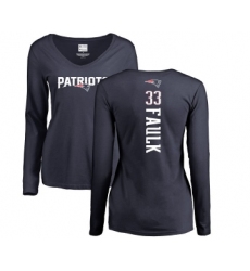 Football Women's New England Patriots #33 Kevin Faulk Navy Blue Backer Slim Fit Long Sleeve T-Shirt