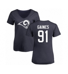 Football Women's Los Angeles Rams #91 Greg Gaines Navy Blue Name & Number Logo Slim Fit T-Shirt