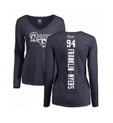 Football Women's Los Angeles Rams #94 John Franklin-Myers Navy Blue Backer Slim Fit Long Sleeve T-Shirt