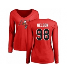 Football Women's Tampa Bay Buccaneers #98 Anthony Nelson Red Name & Number Logo Long Sleeve T-Shirt