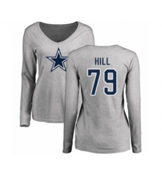 Football Women's Dallas Cowboys #79 Trysten Hill Ash Name & Number Logo Slim Fit Long Sleeve T-Shirt
