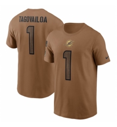 Men's Miami Dolphins #1 Tua Tagovailoa 2023 Brown Salute To Service T Shirt