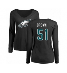 Women's Philadelphia Eagles #51 Zach Brown Black Name & Number Logo Slim Fit Long Sleeve T-Shirt.