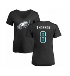Women's Philadelphia Eagles #8 Clayton Thorson Black Name & Number Logo Slim Fit T-Shirt
