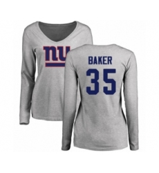 Football Women's New York Giants #35 Deandre Baker Ash Name & Number Logo Long Sleeve T-Shirt