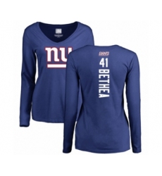 Football Women's New York Giants #41 Antoine Bethea Royal Blue Backer Long Sleeve T-Shirt