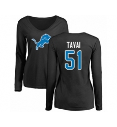Football Women's Detroit Lions #51 Jahlani Tavai Black Name & Number Logo Long Sleeve T-Shirt