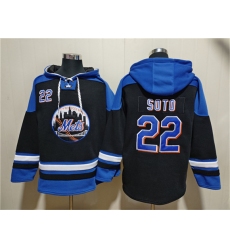Men's New York Mets #22 Juan Soto Black Blue Ageless Must-Have Lace-Up Pullover Hoodie