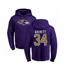 Football Baltimore Ravens #34 Anthony Averett Purple Name & Number Logo Pullover Hoodie