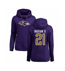 Football Women's Baltimore Ravens #21 Mark Ingram II Purple Name & Number Logo Pullover Hoodie