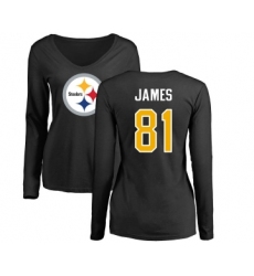 Football Women's Pittsburgh Steelers #81 Jesse James Black Name & Number Logo Slim Fit Long Sleeve T-Shirt