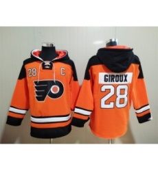 Men's Philadelphia Flyers #28 Claude Giroux Orange Ageless Must-Have Lace-Up Pullover Hoodie