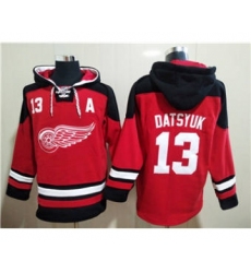 Men's Detroit Red Wings #13 Pavel Datsyuk Red Ageless Must-Have Lace-Up Pullover Hockey Hoodie