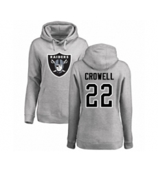 Football Women's Oakland Raiders #22 Isaiah Crowell Ash Name & Number Logo Pullover Hoodie