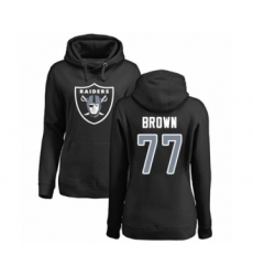 Football Women's Oakland Raiders #77 Trent Brown Black Name & Number Logo Pullover Hoodie