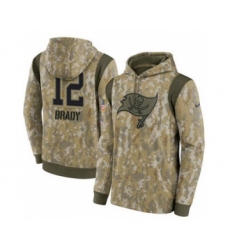 Men's Tampa Bay Buccaneers #12 Tom Brady Camo 2021 Salute To Service Therma Performance Pullover Football Hoodie