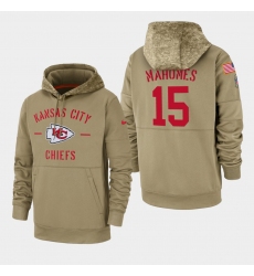 Men's Kansas City Chiefs #15 Patrick Mahomes 2019 Salute to Service Sideline Therma Pullover Hoodie - Tan
