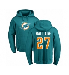 Football Miami Dolphins #27 Kalen Ballage Aqua Green Name & Number Logo Pullover Hoodie