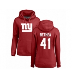 Football Women's New York Giants #41 Antoine Bethea Red Name & Number Logo Pullover Hoodie