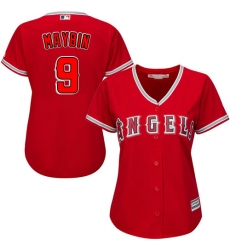 Women's Majestic Los Angeles Angels of Anaheim #9 Cameron Maybin Authentic Red Alternate MLB Jersey