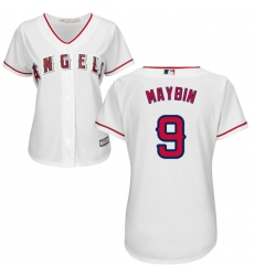 Women's Majestic Los Angeles Angels of Anaheim #9 Cameron Maybin Replica White Home Cool Base MLB Jersey