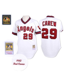 Men's Mitchell and Ness Los Angeles Angels of Anaheim #29 Rod Carew Authentic White Throwback MLB Jersey