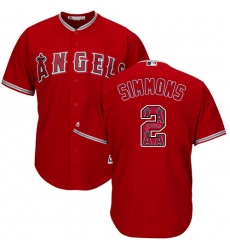 Men's Majestic Los Angeles Angels of Anaheim #2 Andrelton Simmons Authentic Red Team Logo Fashion Cool Base MLB Jersey