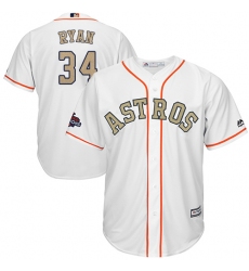 Youth Majestic Houston Astros #34 Nolan Ryan Authentic White 2018 Gold Program Cool Base MLB Jersey