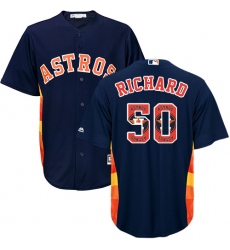 Men's Majestic Houston Astros #50 J.R. Richard Authentic Navy Blue Team Logo Fashion Cool Base MLB Jersey