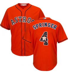 Men's Majestic Houston Astros #4 George Springer Authentic Orange Team Logo Fashion Cool Base MLB Jersey