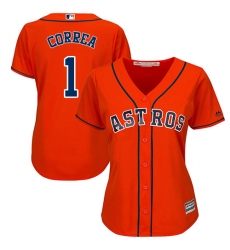 Women's Majestic Houston Astros #1 Carlos Correa Authentic Orange Alternate Cool Base MLB Jersey