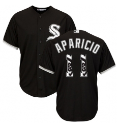 Men's Majestic Chicago White Sox #11 Luis Aparicio Authentic Black Team Logo Fashion Cool Base MLB Jersey