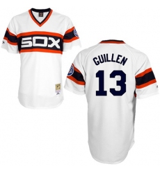 Men's Mitchell and Ness Chicago White Sox #13 Ozzie Guillen Authentic White Throwback MLB Jersey
