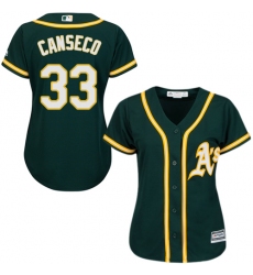 Women's Majestic Oakland Athletics #33 Jose Canseco Replica Green Alternate 1 Cool Base MLB Jersey