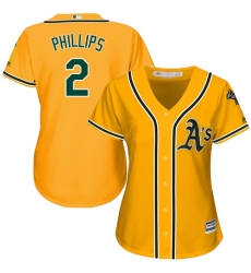 Women's Majestic Oakland Athletics #2 Tony Phillips Replica Gold Alternate 2 Cool Base MLB Jersey