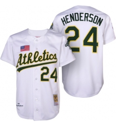 Men's Mitchell and Ness Oakland Athletics #24 Rickey Henderson Replica White 1990 Throwback MLB Jersey