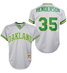 Men's Mitchell and Ness Oakland Athletics #35 Rickey Henderson Replica Grey 1981 Throwback MLB Jersey
