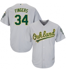 Men's Majestic Oakland Athletics #34 Rollie Fingers Replica Grey Road Cool Base MLB Jersey