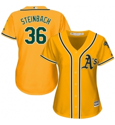 Women's Majestic Oakland Athletics #36 Terry Steinbach Replica Gold Alternate 2 Cool Base MLB Jersey