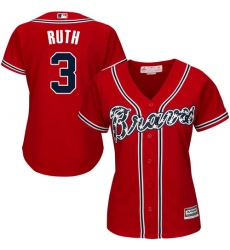 Women's Majestic Atlanta Braves #3 Babe Ruth Replica Red Alternate Cool Base MLB Jersey