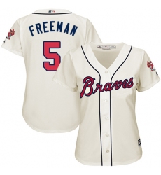 Women's Majestic Atlanta Braves #5 Freddie Freeman Authentic Cream Alternate 2 Cool Base MLB Jersey