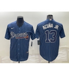 Men's Atlanta Braves #10 Chipper Jones Navy Blue Pinstripe Stitched MLB Cool Base Nike Jersey