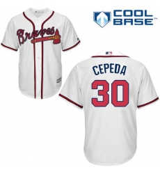 Men's Majestic Atlanta Braves #30 Orlando Cepeda Replica White Home Cool Base MLB Jersey